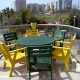 פינת ישיבה שולחן עגול וכסאות ירוק צהוב